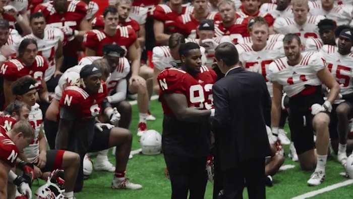 Damion Daniels and Trev Alberts 2021 Blackshirt presentation